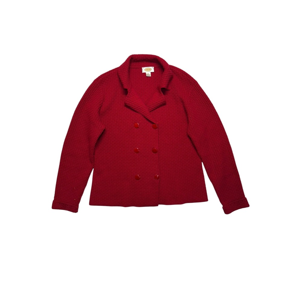 Talbots Red Double Breasted Knit Button Front Blazer Sweater Jacket Women's M